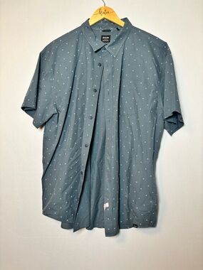 Prana Mens Tinline Shirt Sz XXL Short Sleeve Standard Fit Cotton Blend Blue Gray
